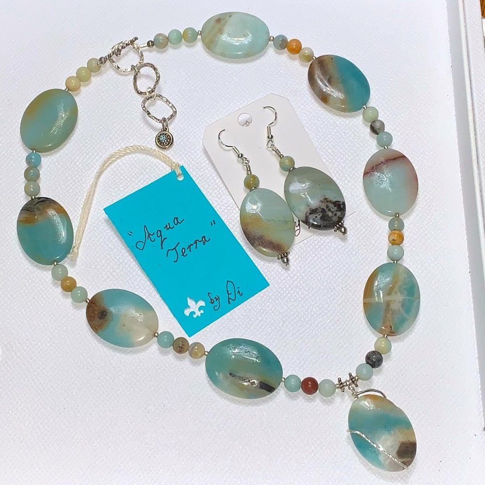 Handcrafted “Aqua Terra” Jasper & 925 Necklace & Earring Set